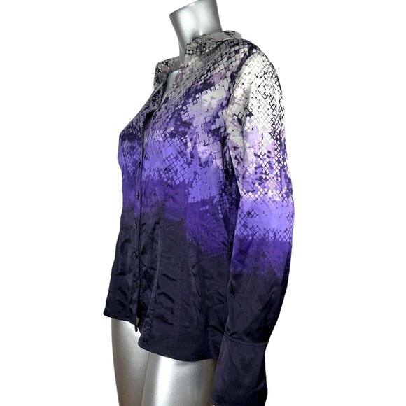 Worthington Purple Ombré Gradient Purple & Black Long Sleeve Button-Up Shirt L - Picture 5 of 6